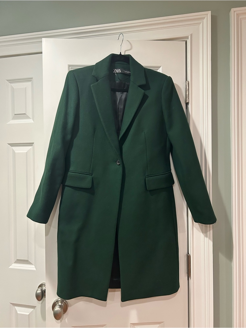ZARA Manteco 75% Wool Forest Green Long Tailored Coat Size S